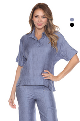 S/S Button Tab Blouse - CARINE