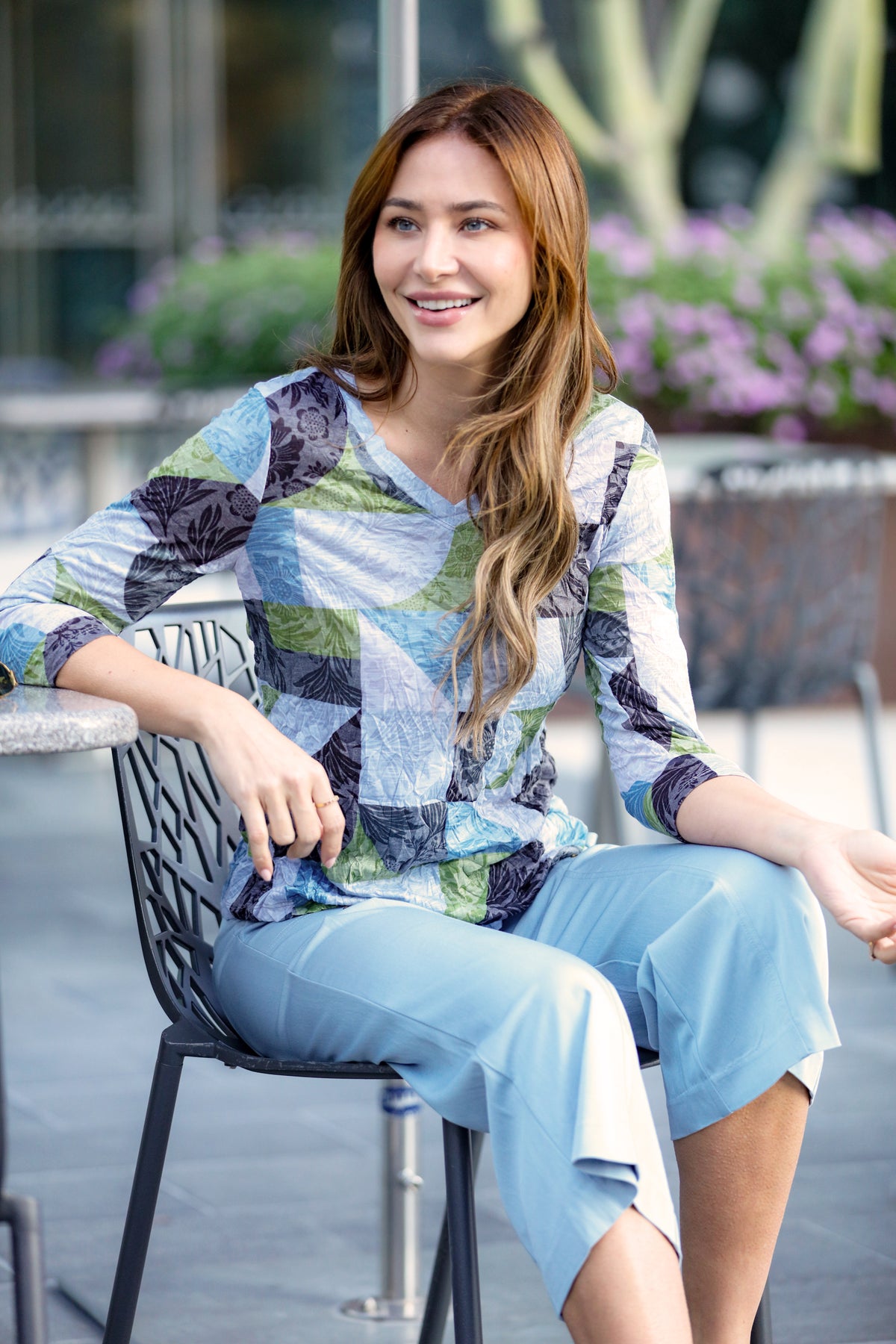 V-Neck Top - Sage Mosaic