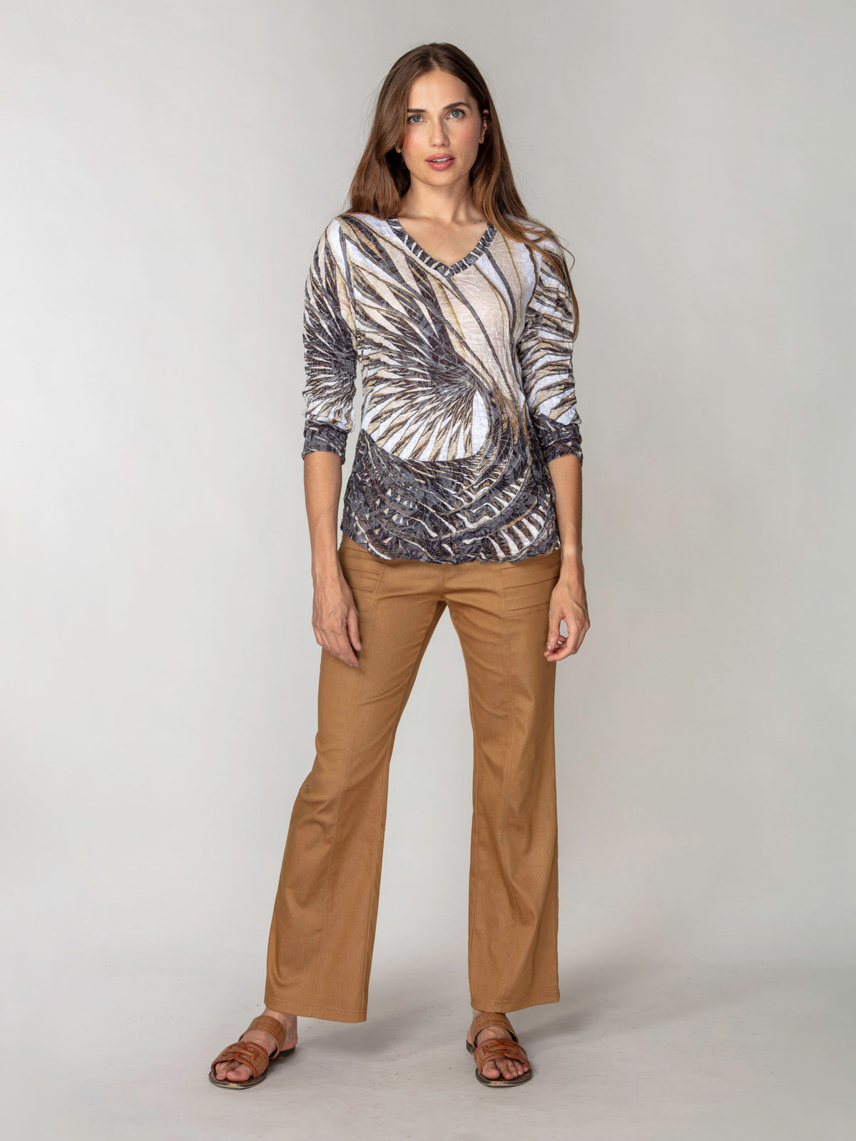 V-Neck Top - Ivory Fronds