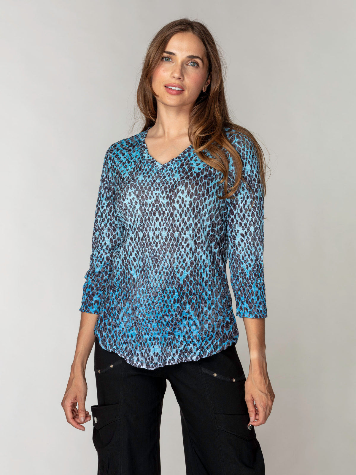 V-Neck Top - Teal Scales