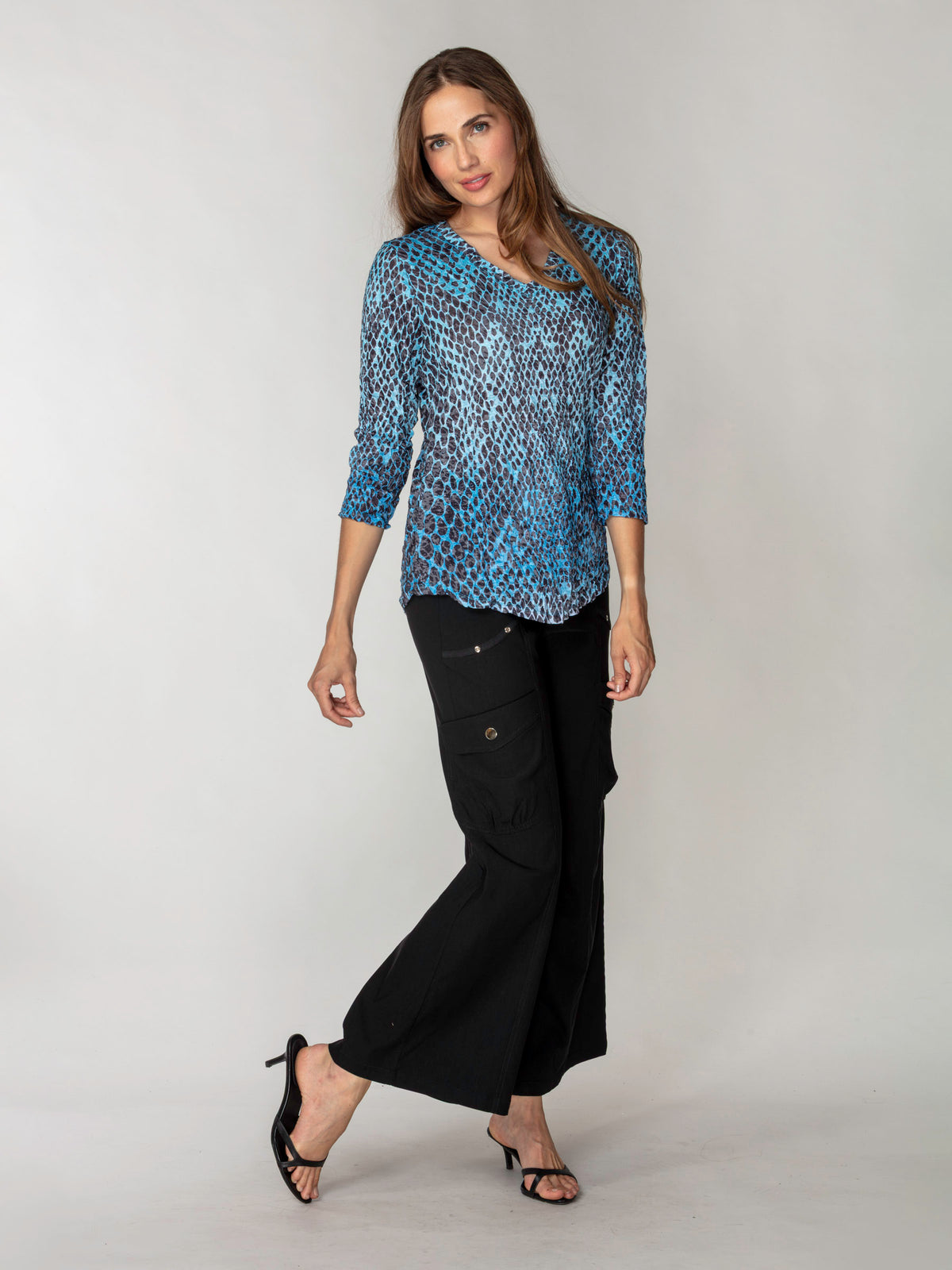 V-Neck Top - Teal Scales