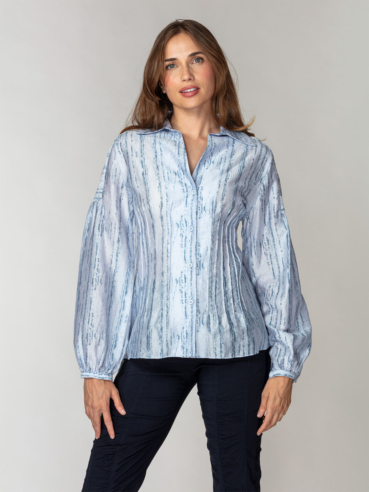 Soft Stripe Button Front Blouse