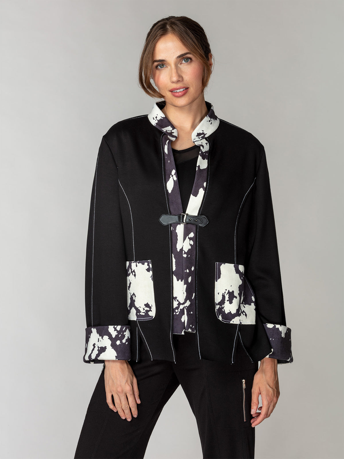 Buckle-Front Marble Contrast Jacket