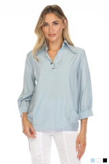 Grommet Split Collar Top - CARINE