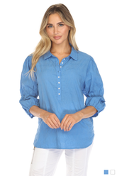 Textured Gathered Sleeve Popover - CARINE