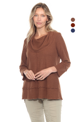 Waffle Knit Cowl Neck Top - CARINE