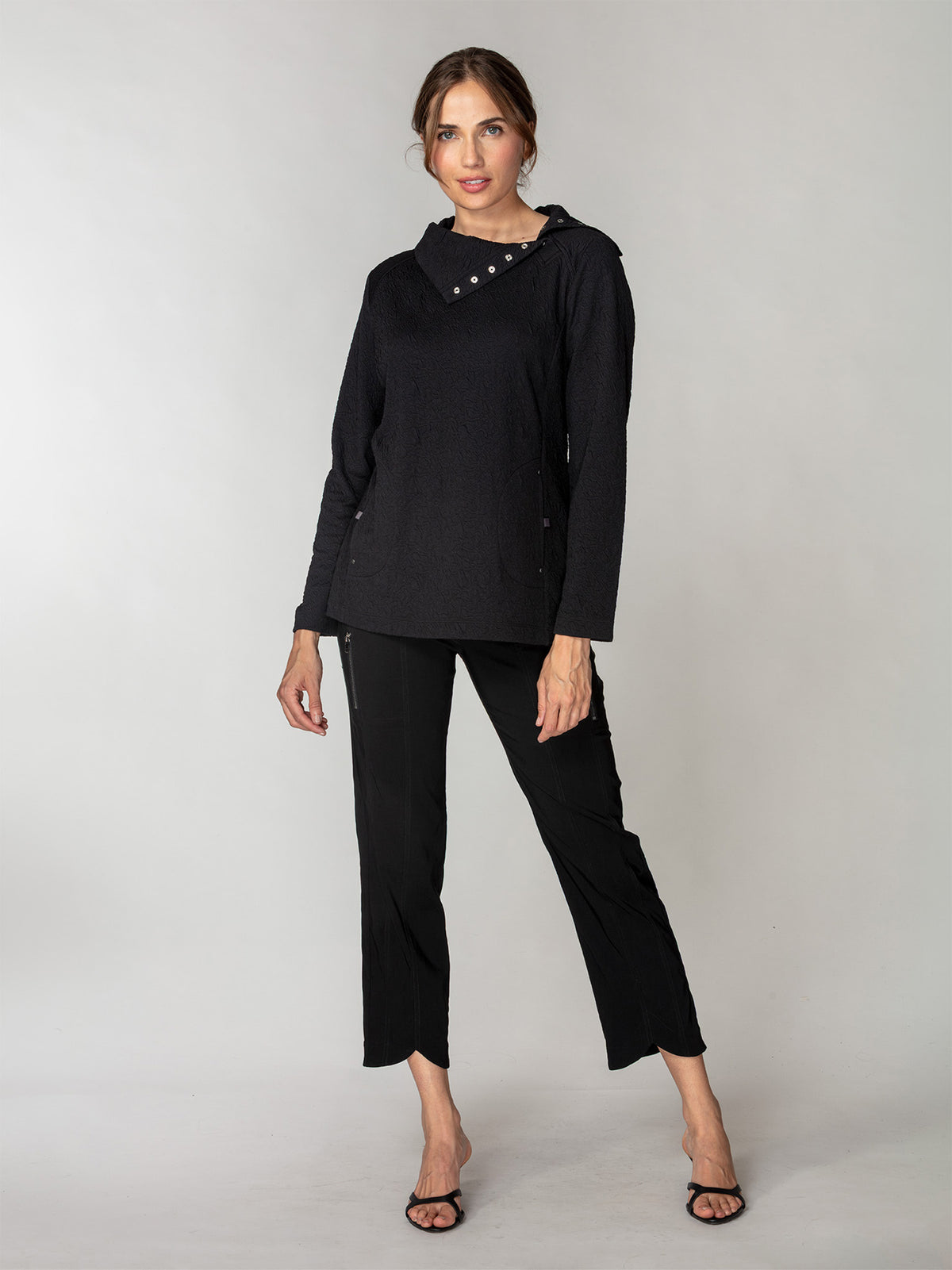 Embossed Snap-Collar Pullover