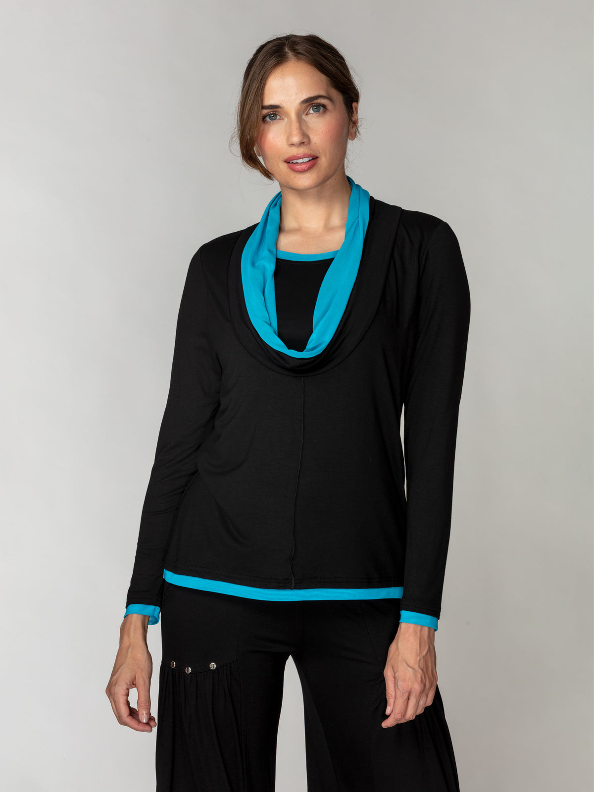 Contrast Lined Draped Collar Top