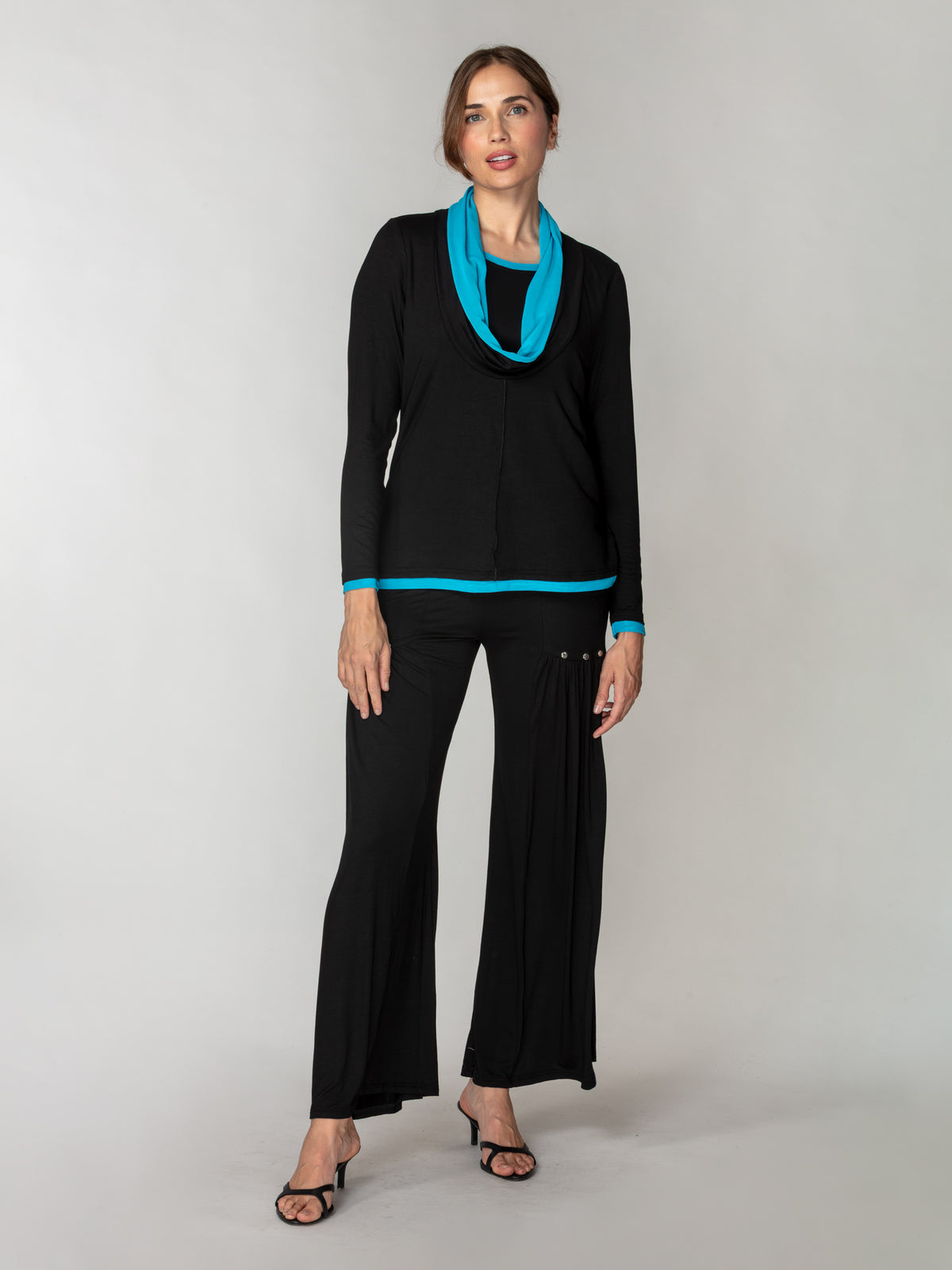 Contrast Lined Draped Collar Top