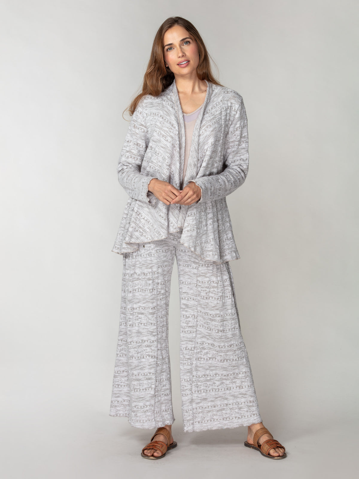 Jacquard Knit Draped Cardigan
