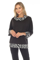 Cowl Neck Swing Pullover - Black & White - CARINE