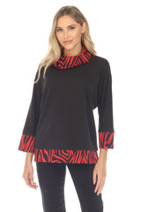 Cowl Neck Swing Pullover - Red - CARINE