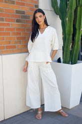 Textured Split Neck Matching Set - Ivory - CARINE