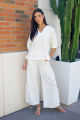 Textured Split Neck Top - CARINE