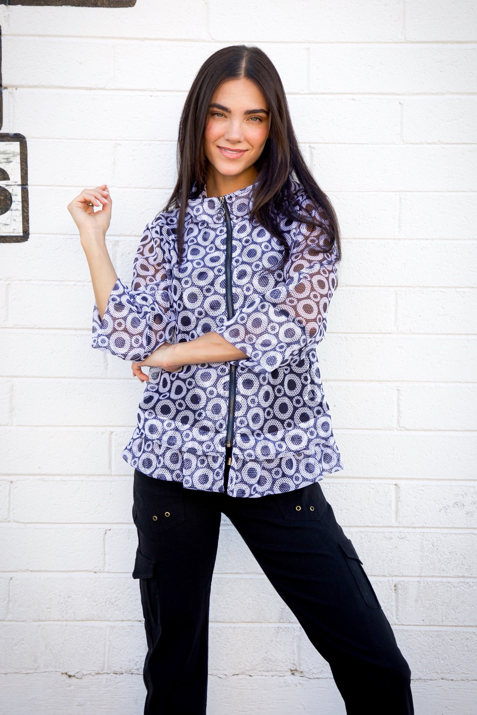 Mesh Zip Swing Jacket - Retro Dots - CARINE