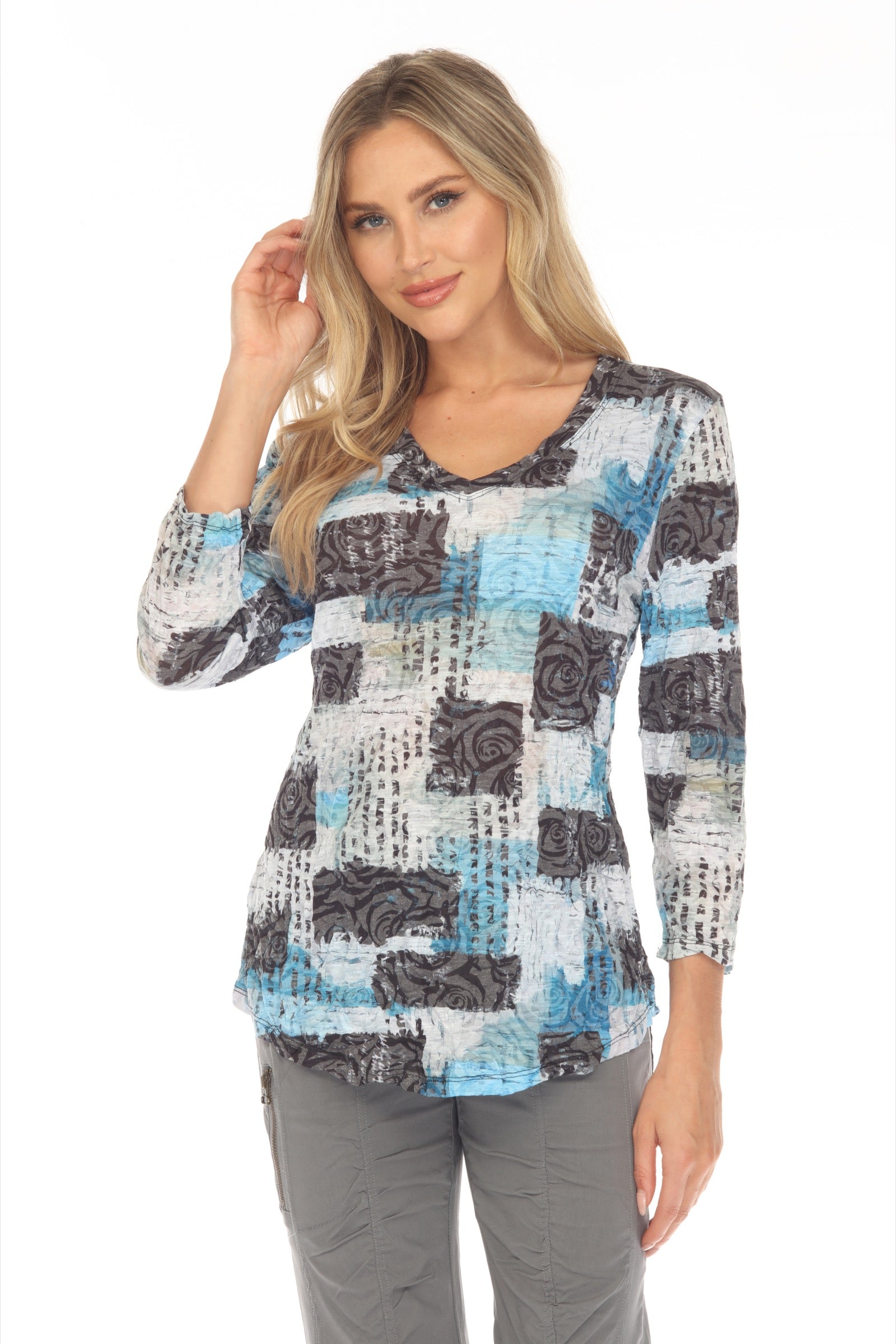 V-Neck Top - Aqua Patch