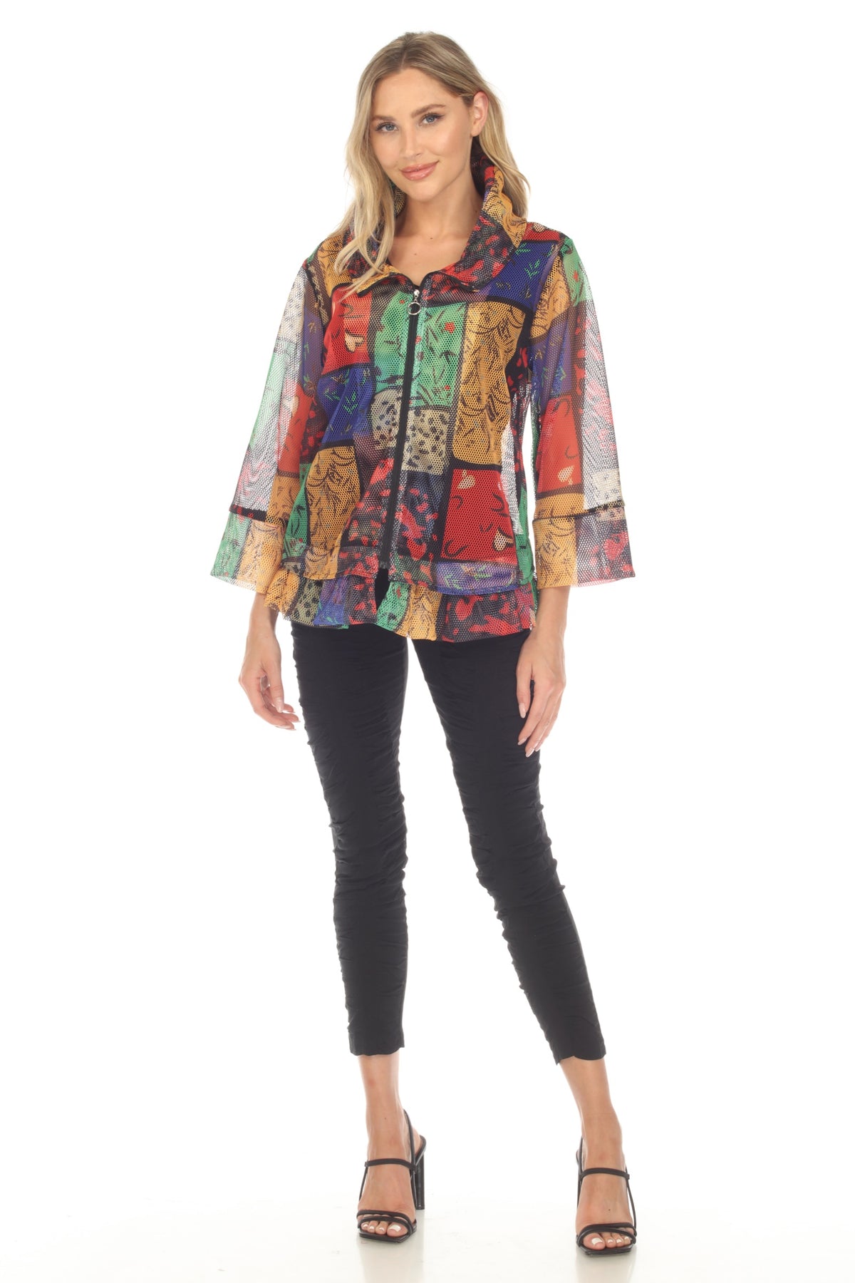 Mesh Zip Swing Jacket - Multi Blocks - CARINE