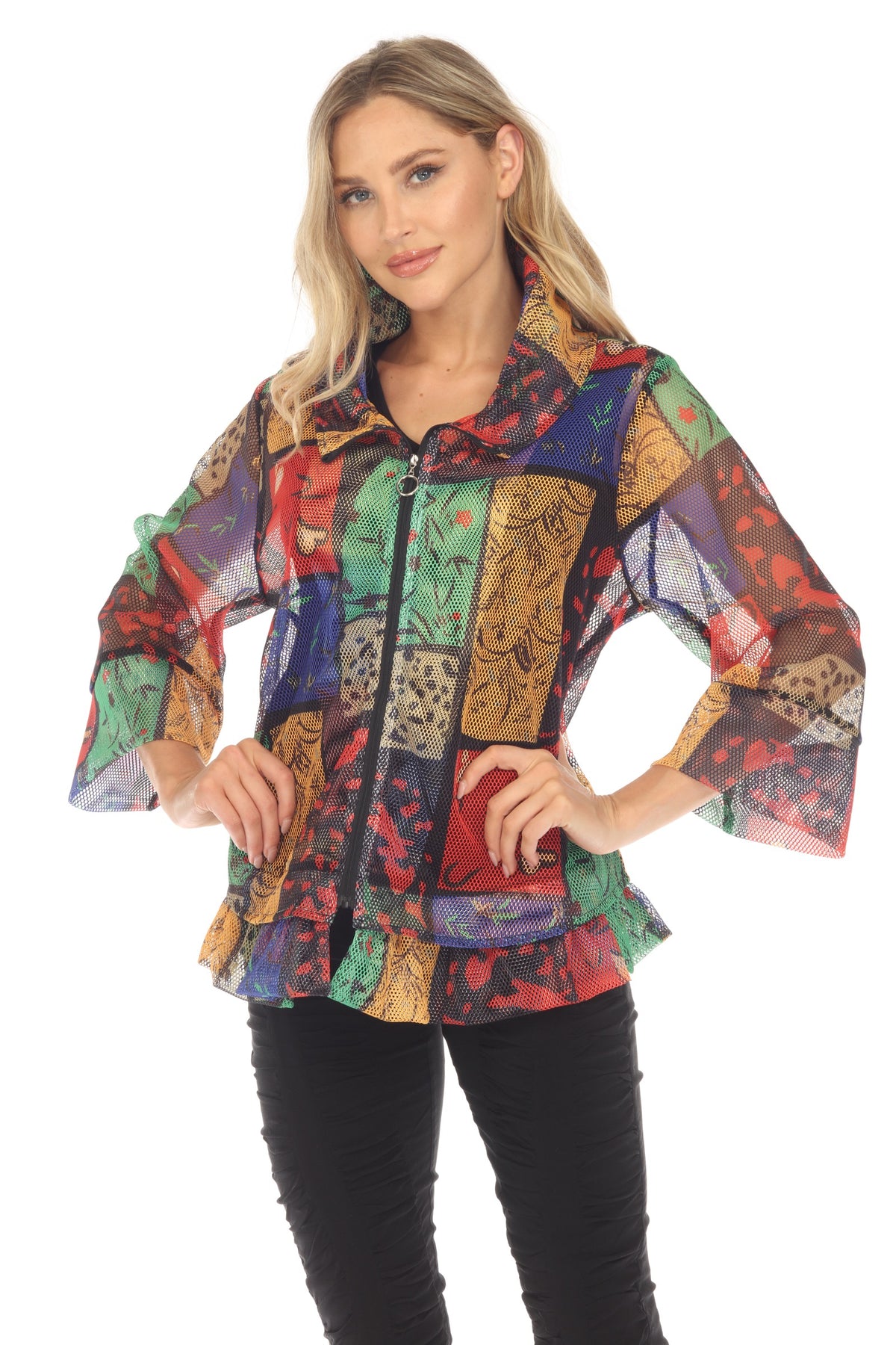 Mesh Zip Swing Jacket - Multi Blocks - CARINE