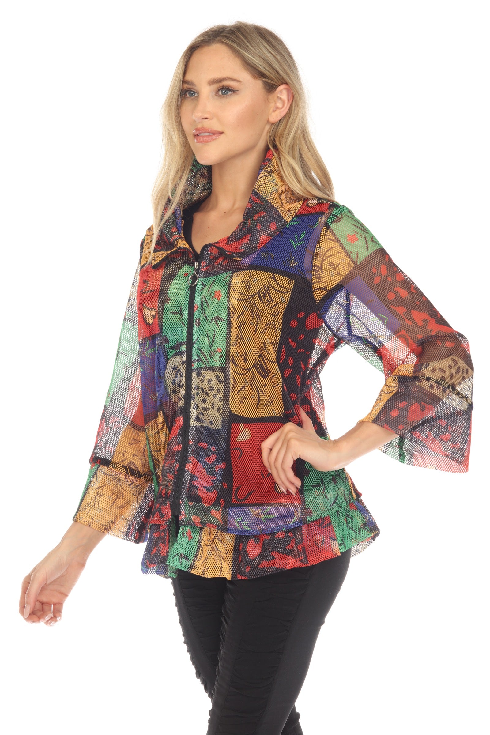 Mesh Zip Swing Jacket - Multi Blocks - CARINE