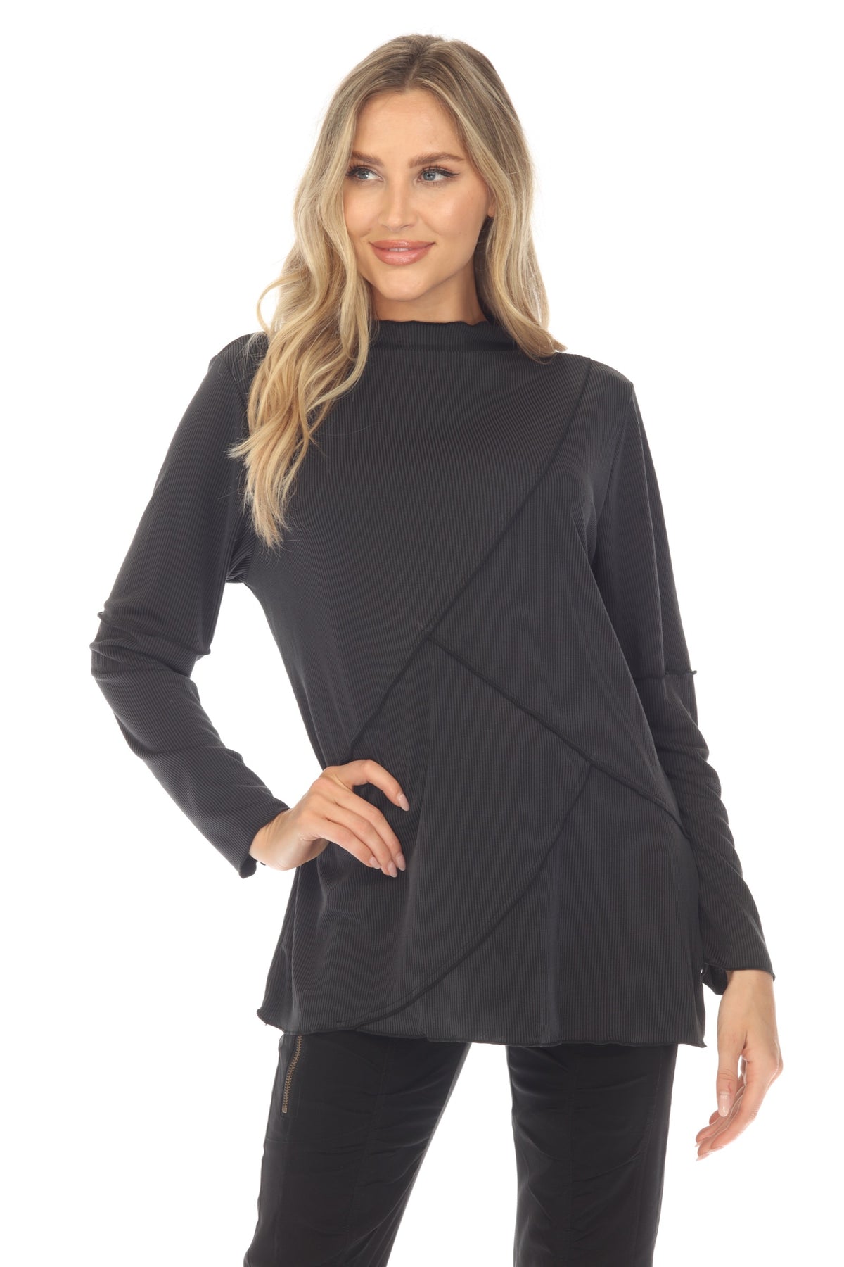 Mock Neck Cross Pattern Top - CARINE