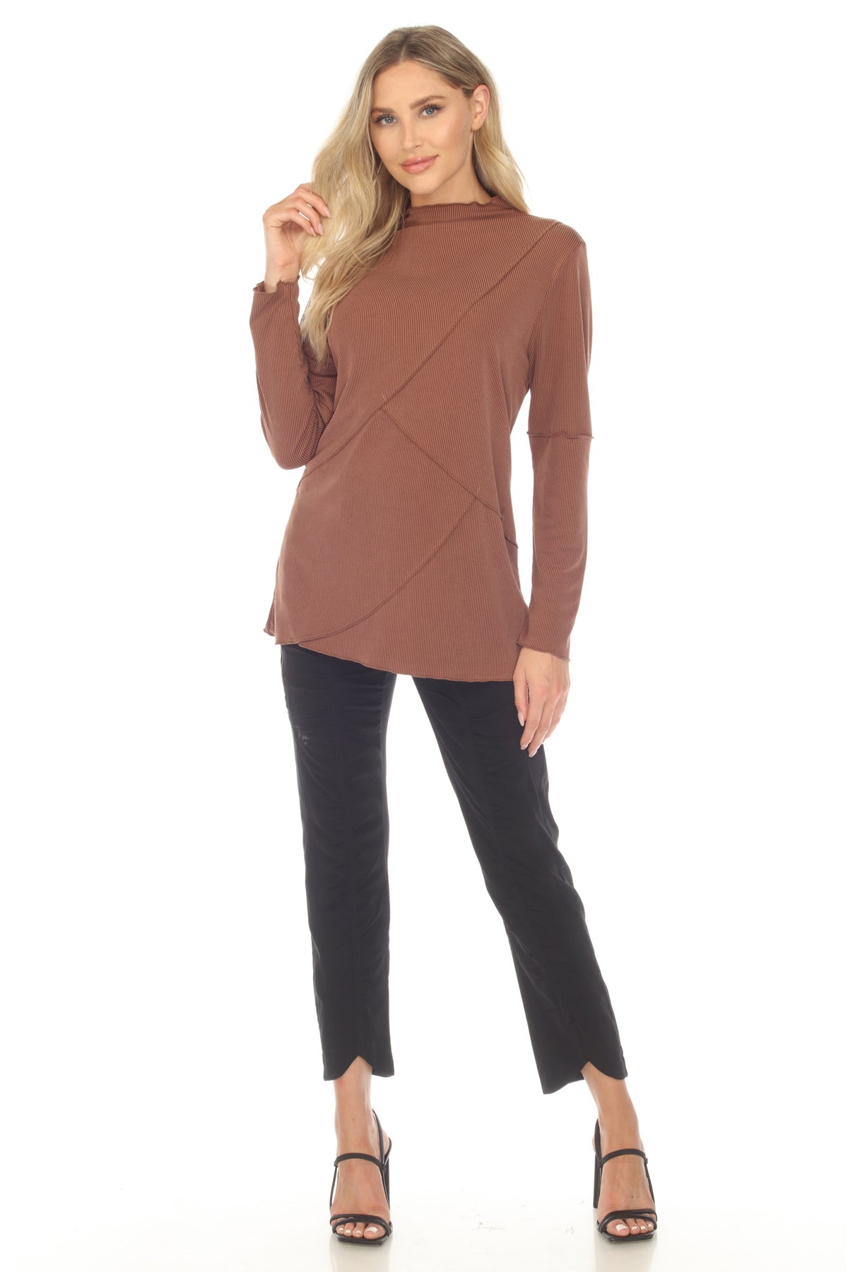 Mock Neck Cross Pattern Top - CARINE