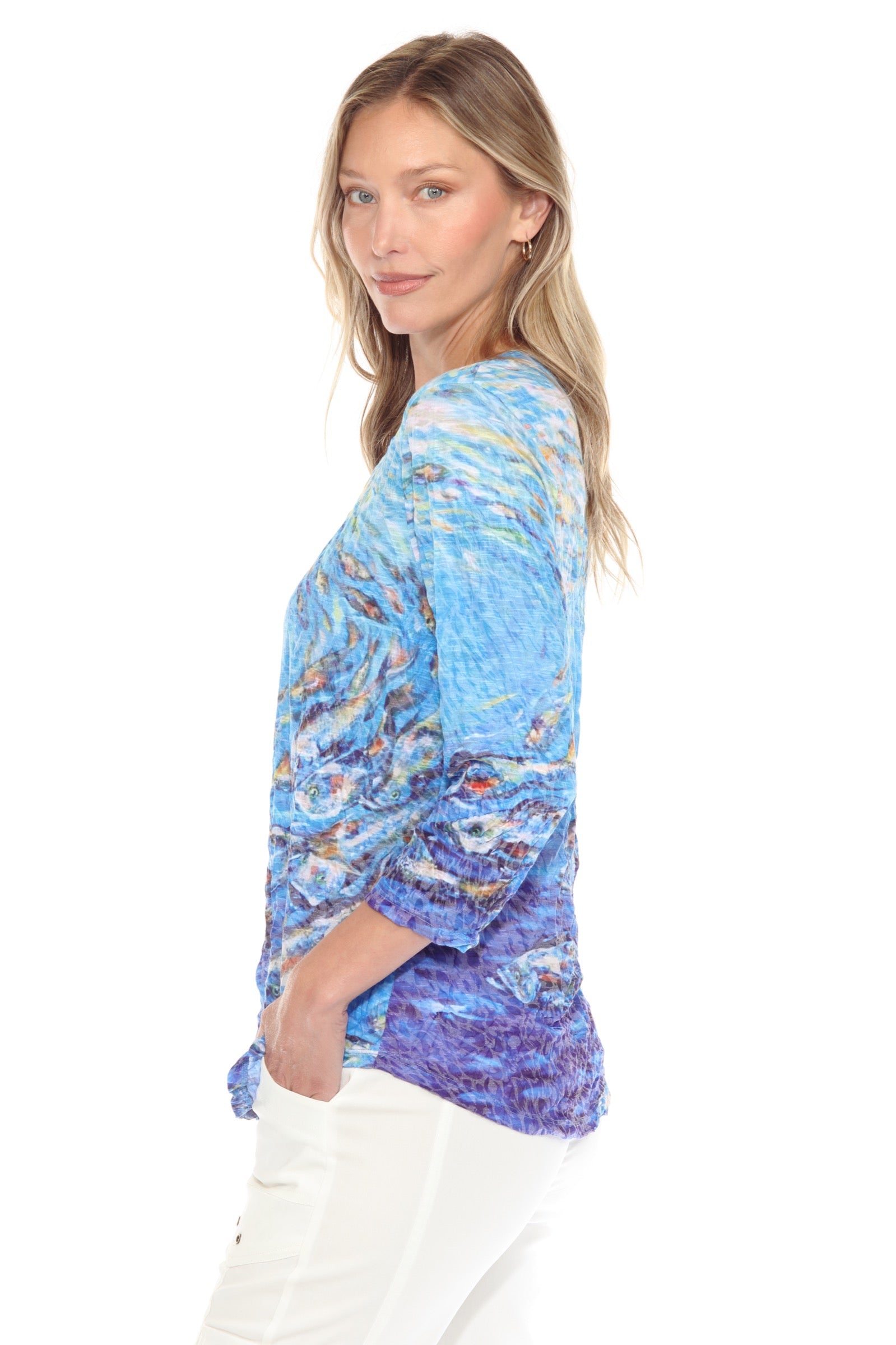 Round-Neck Top - Fish Flow