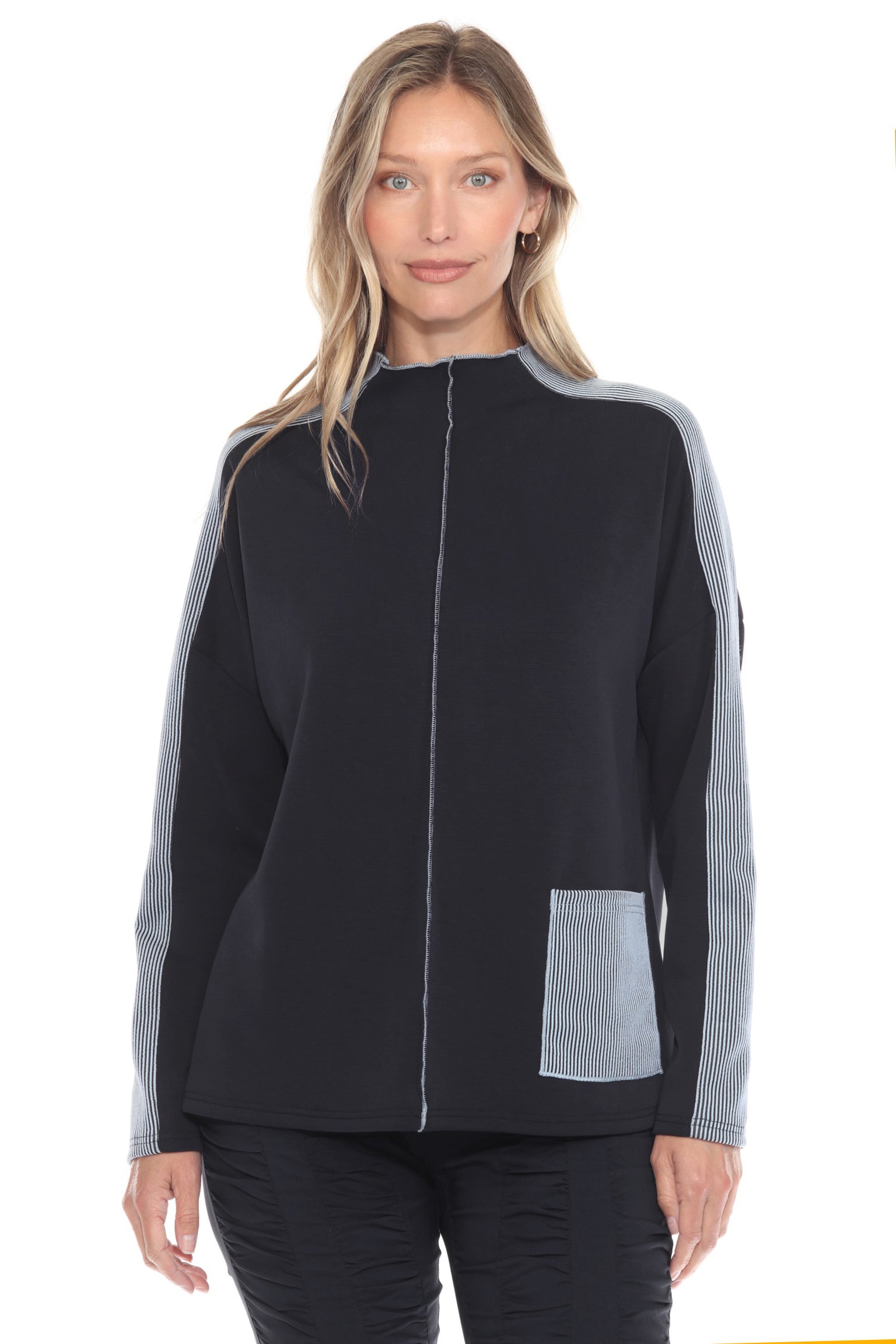 Rib Trim 1pkt Mock Neck Pullover - CARINE