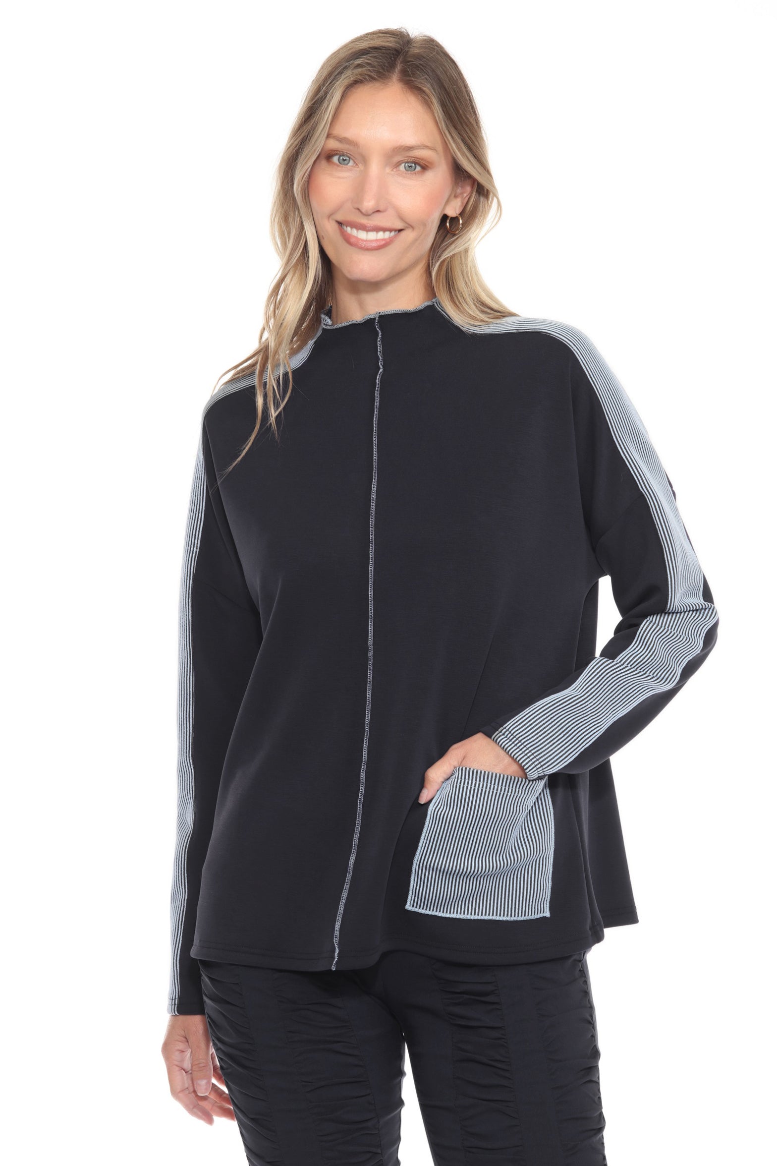 Rib Trim 1pkt Mock Neck Pullover - CARINE