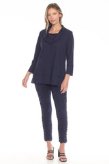 Waffle Knit Cowl Neck Top - CARINE