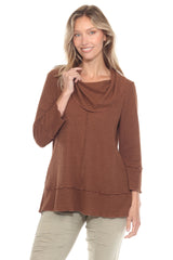Waffle Knit Cowl Neck Top - CARINE