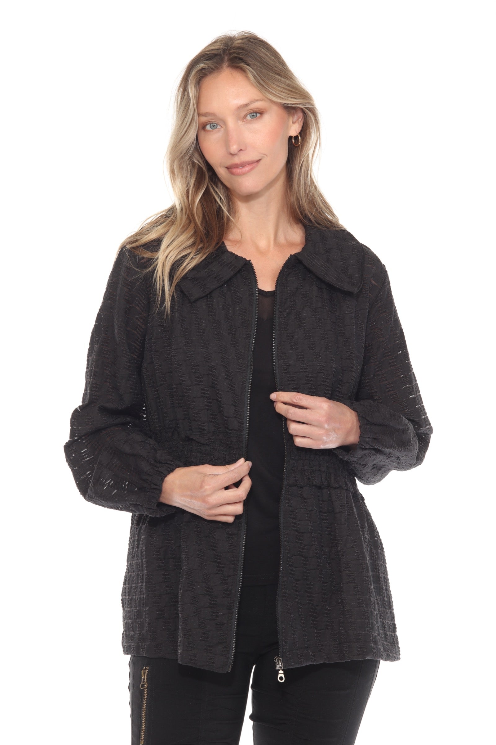 Sheer Textured Zip Jacket