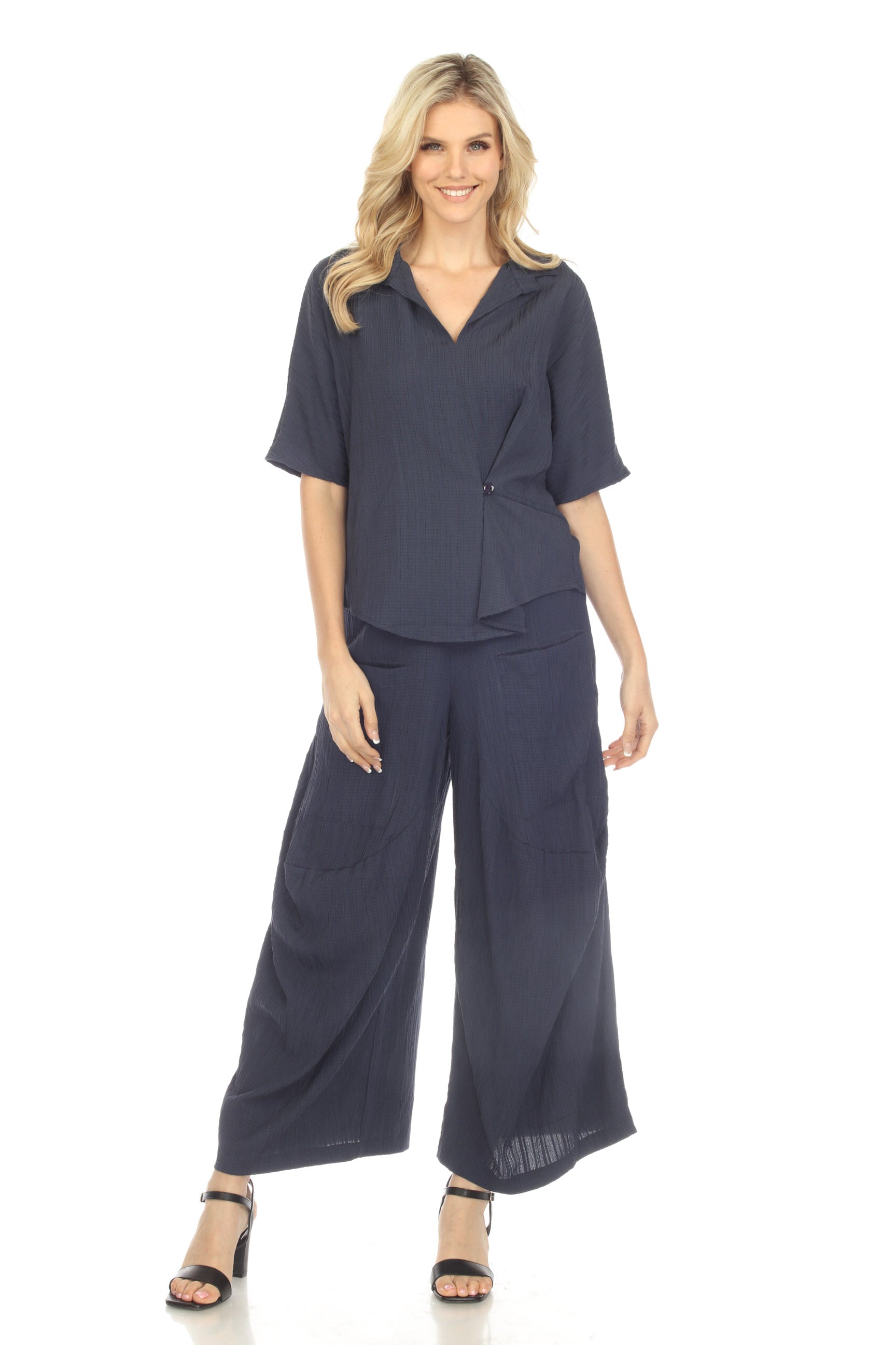 Notch Collar Button Loop Top - CARINE