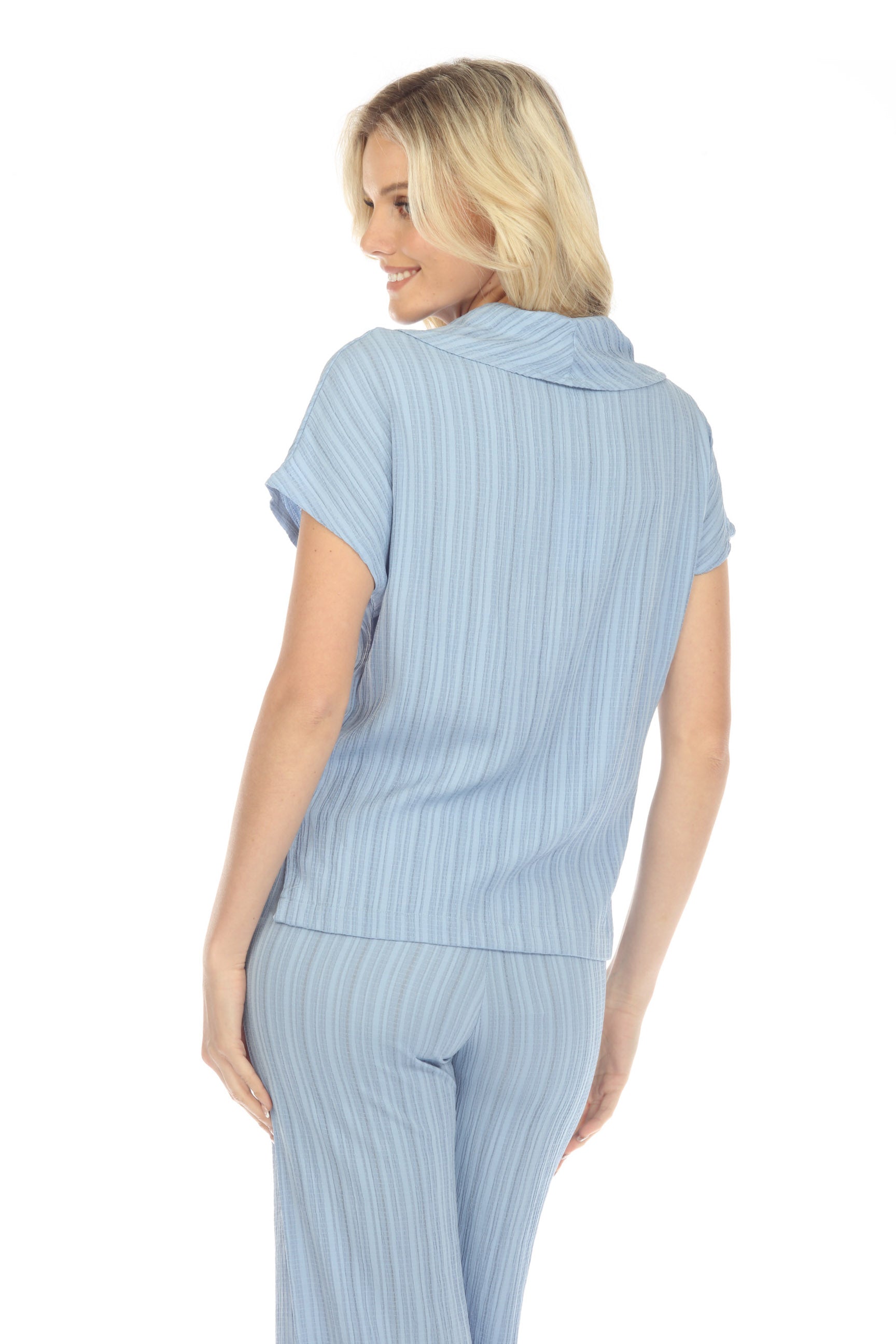 Rolled Collar Split Hem Top - CARINE