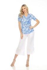 S/S V-Neck Top - Azure Drops - CARINE