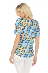 S/S V-Neck Top - Blue Wildcat - CARINE