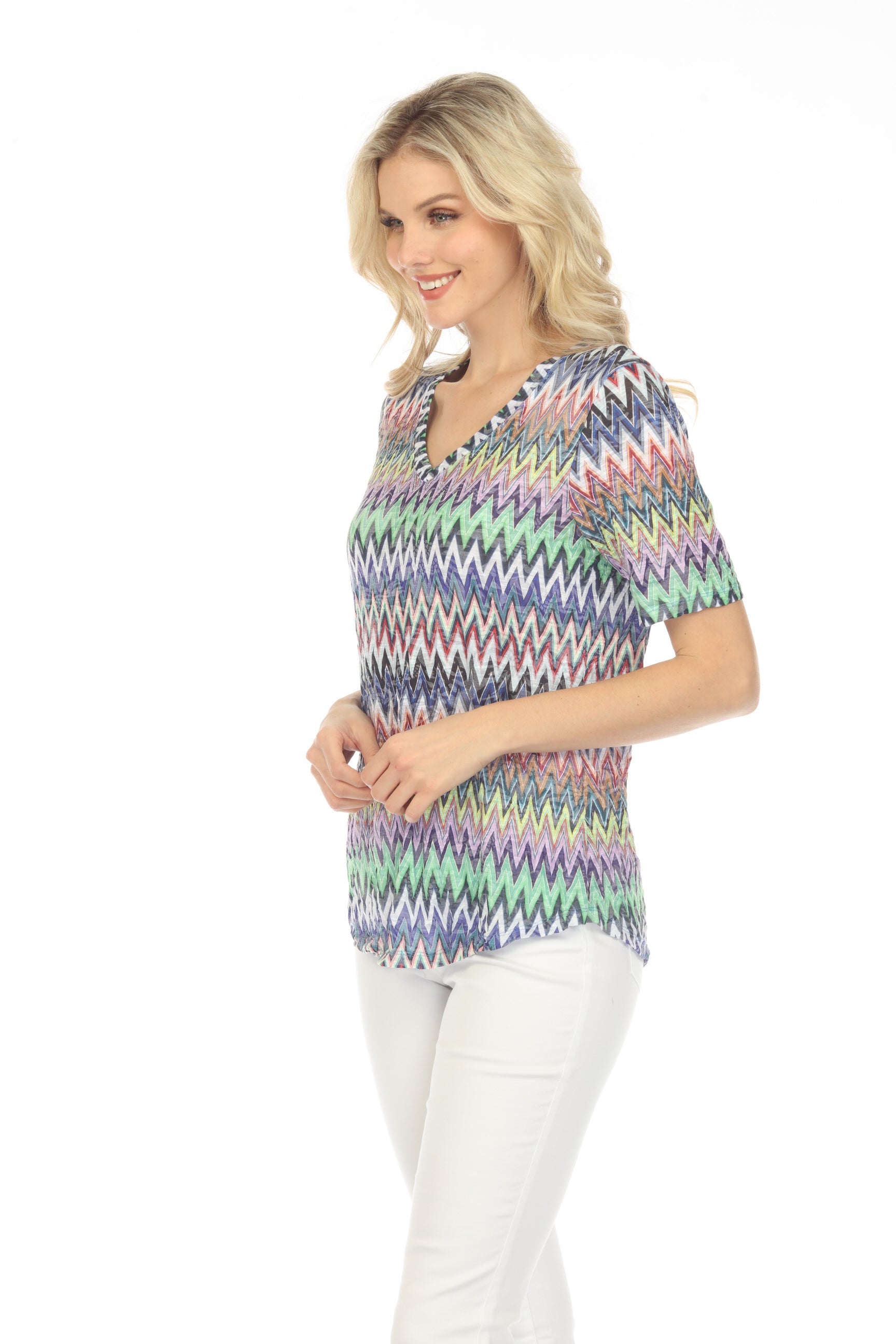 S/S V-Neck Top - Zigzags - CARINE