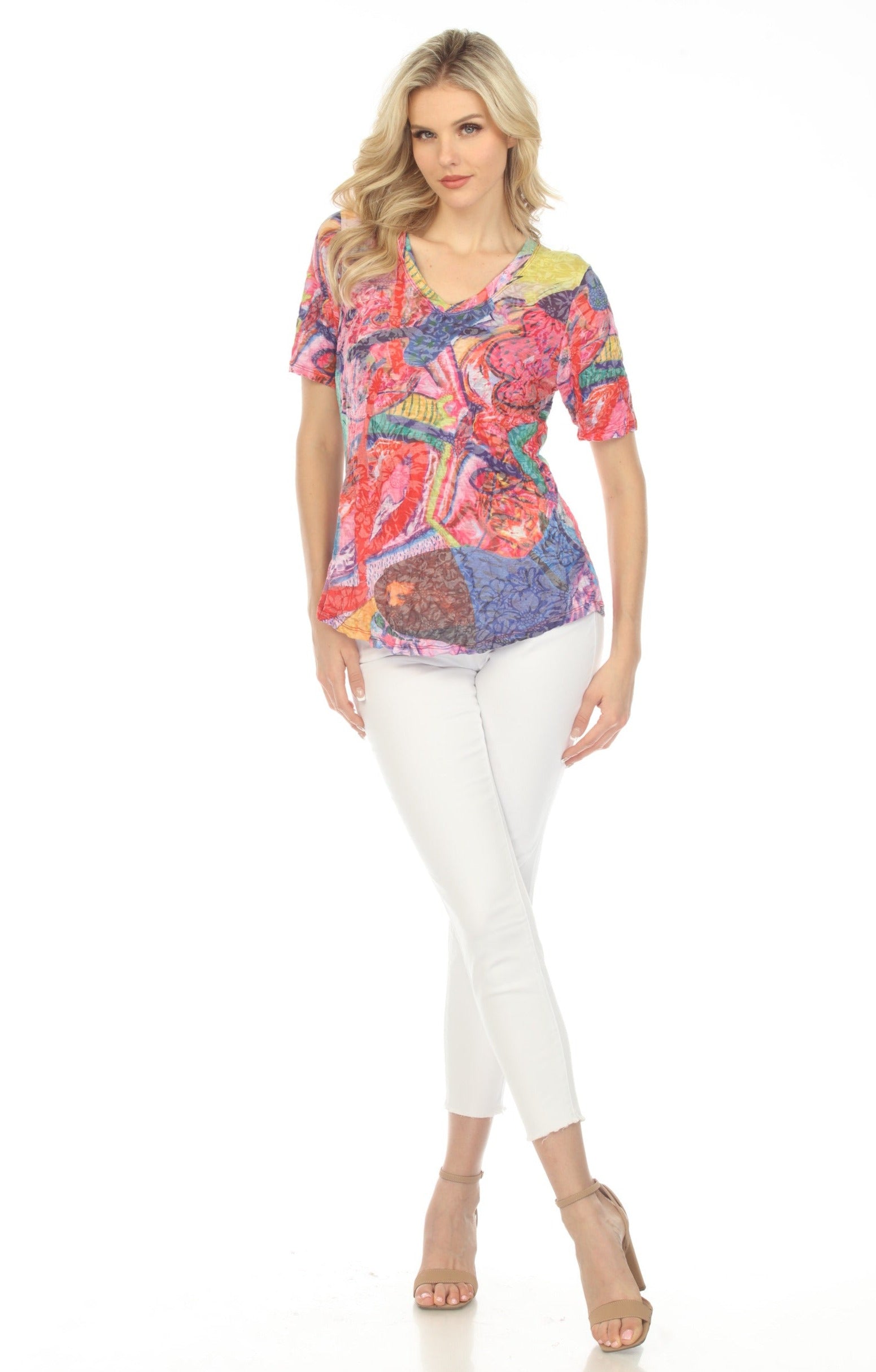 S/S V-Neck Top - Abstract Art - CARINE