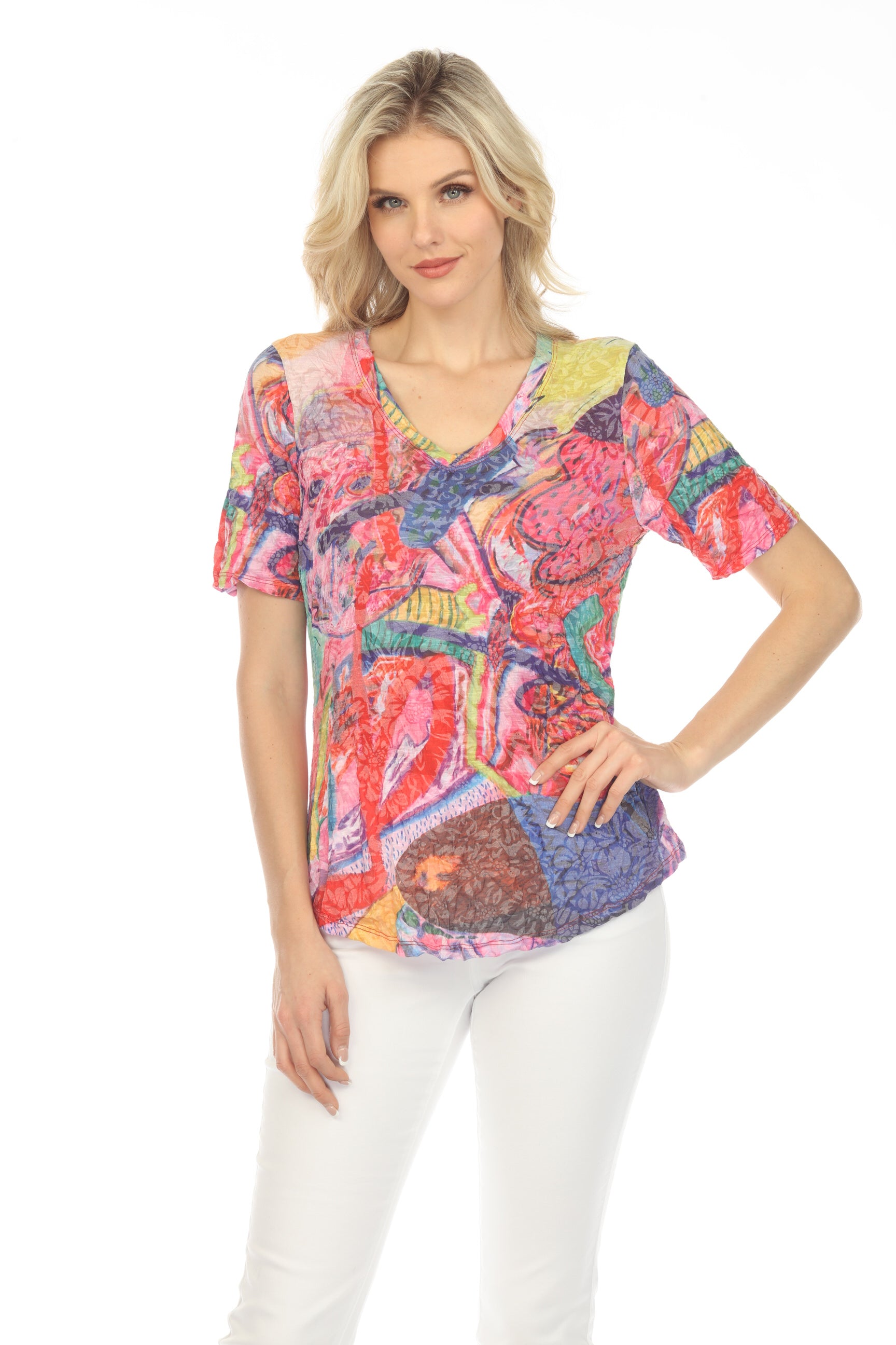 S/S V-Neck Top - Abstract Art - CARINE