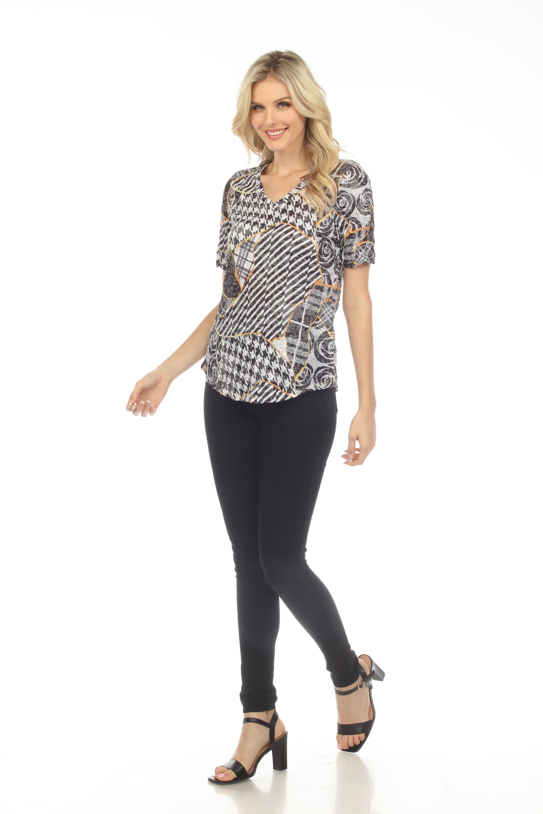 S/S V-Neck Top - Bold Patterns - CARINE