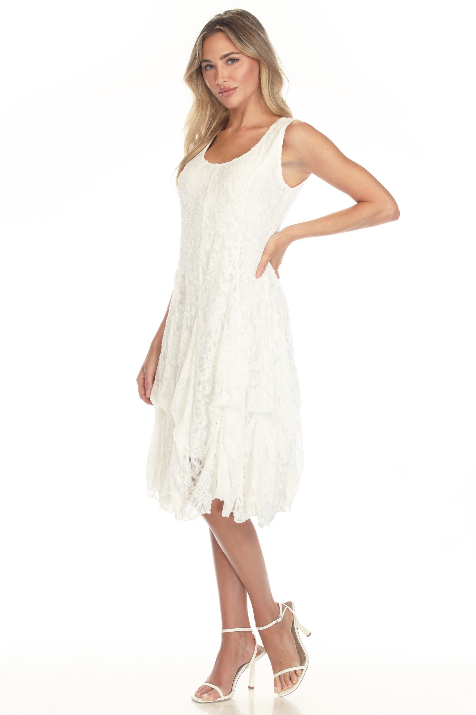 Textured Lace Dress & Duster Set - White - CARINE