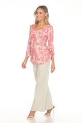 V-Neck Top - Coral Mosaic - CARINE