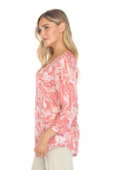 V-Neck Top - Coral Mosaic - CARINE