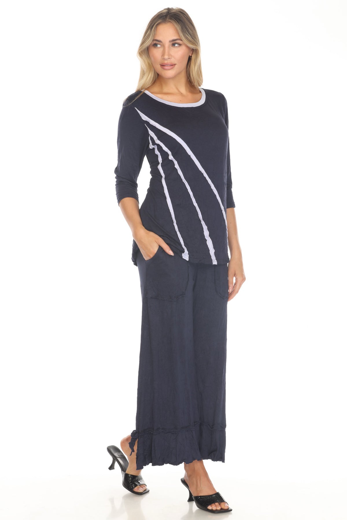 Ava Top and Patch Crop Pant Set - Navy - CARINE