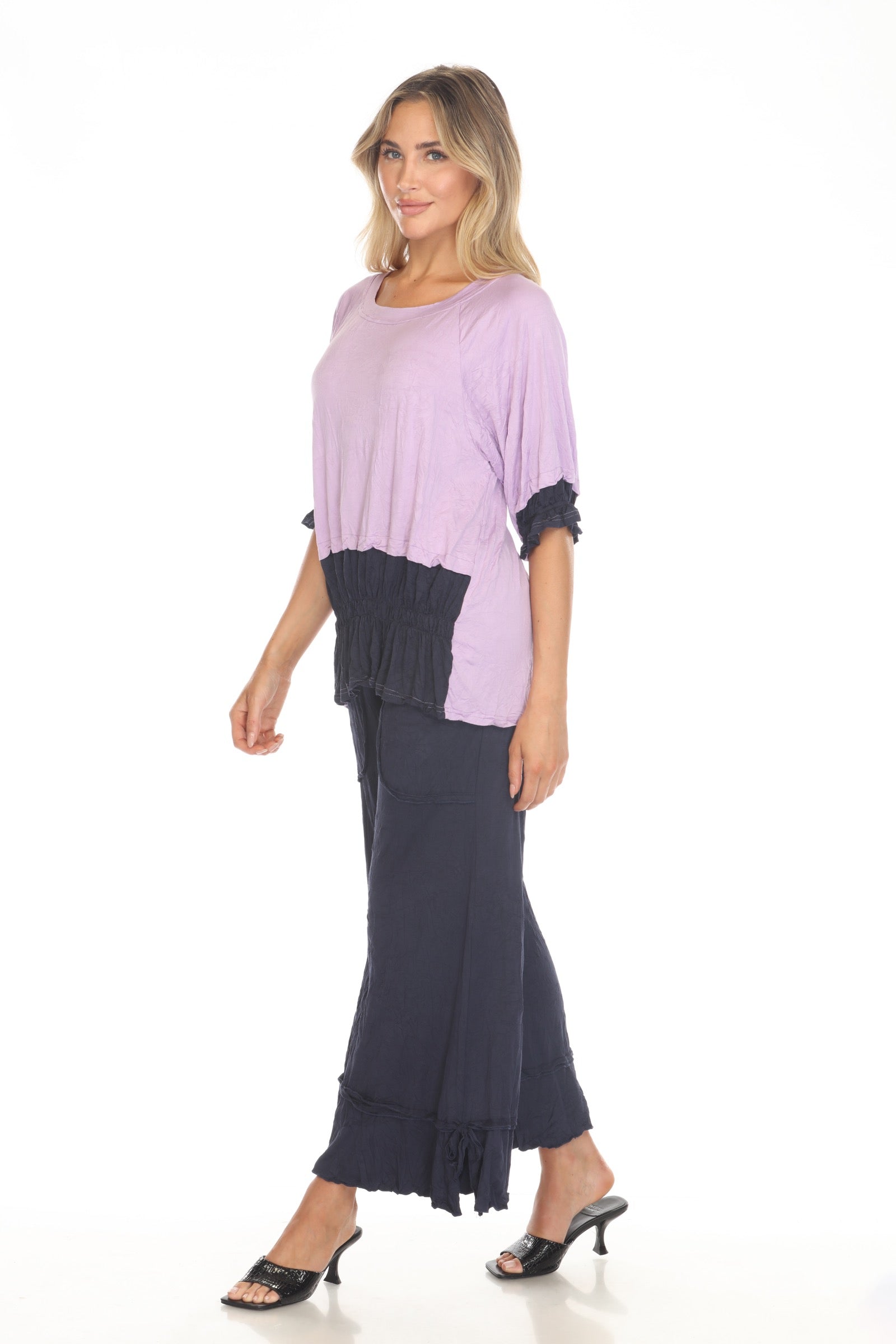 Tara Top and Patch Crop Pant Set - Navy - CARINE