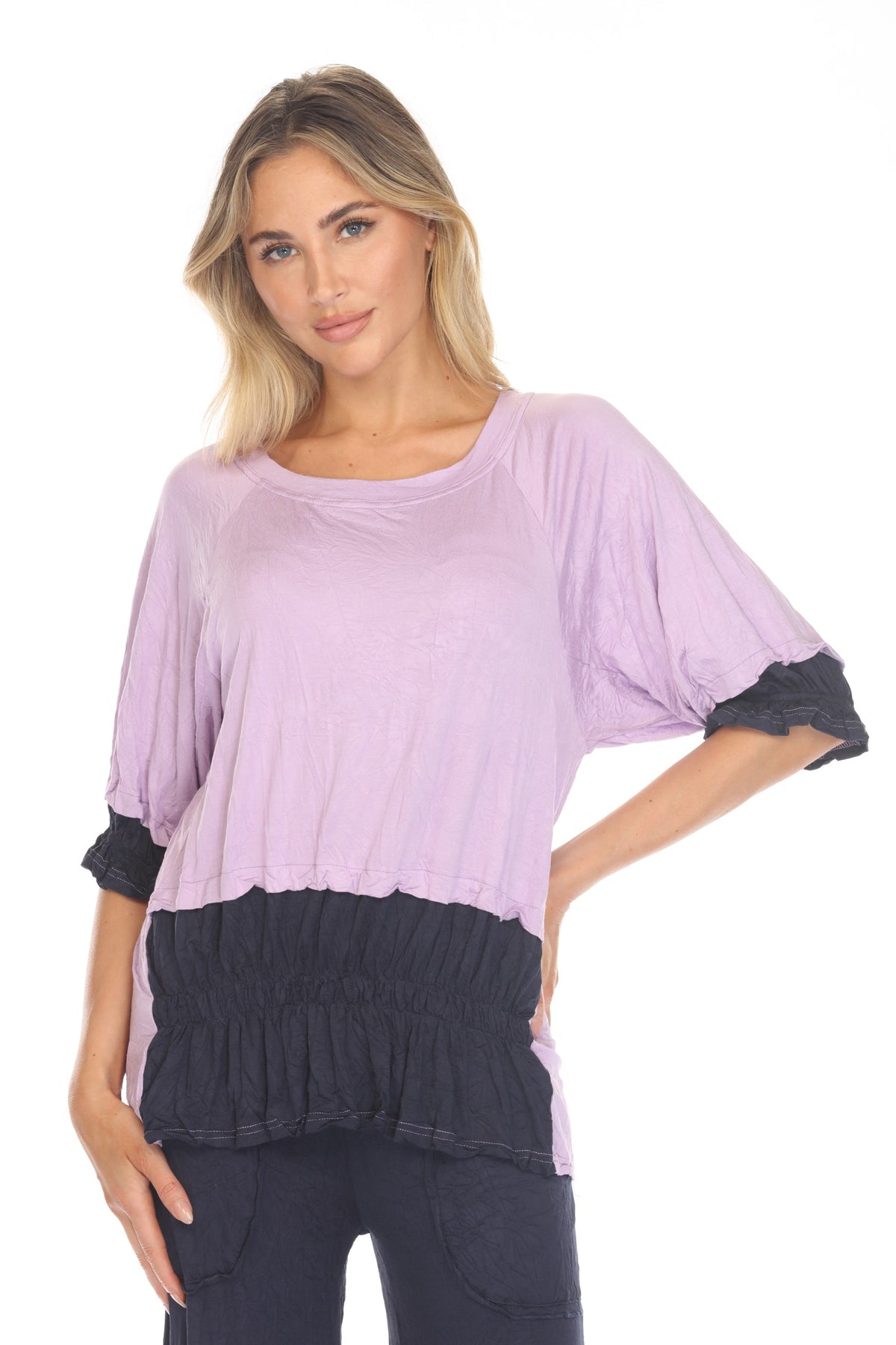 Tara Top and Patch Crop Pant Set - Navy - CARINE