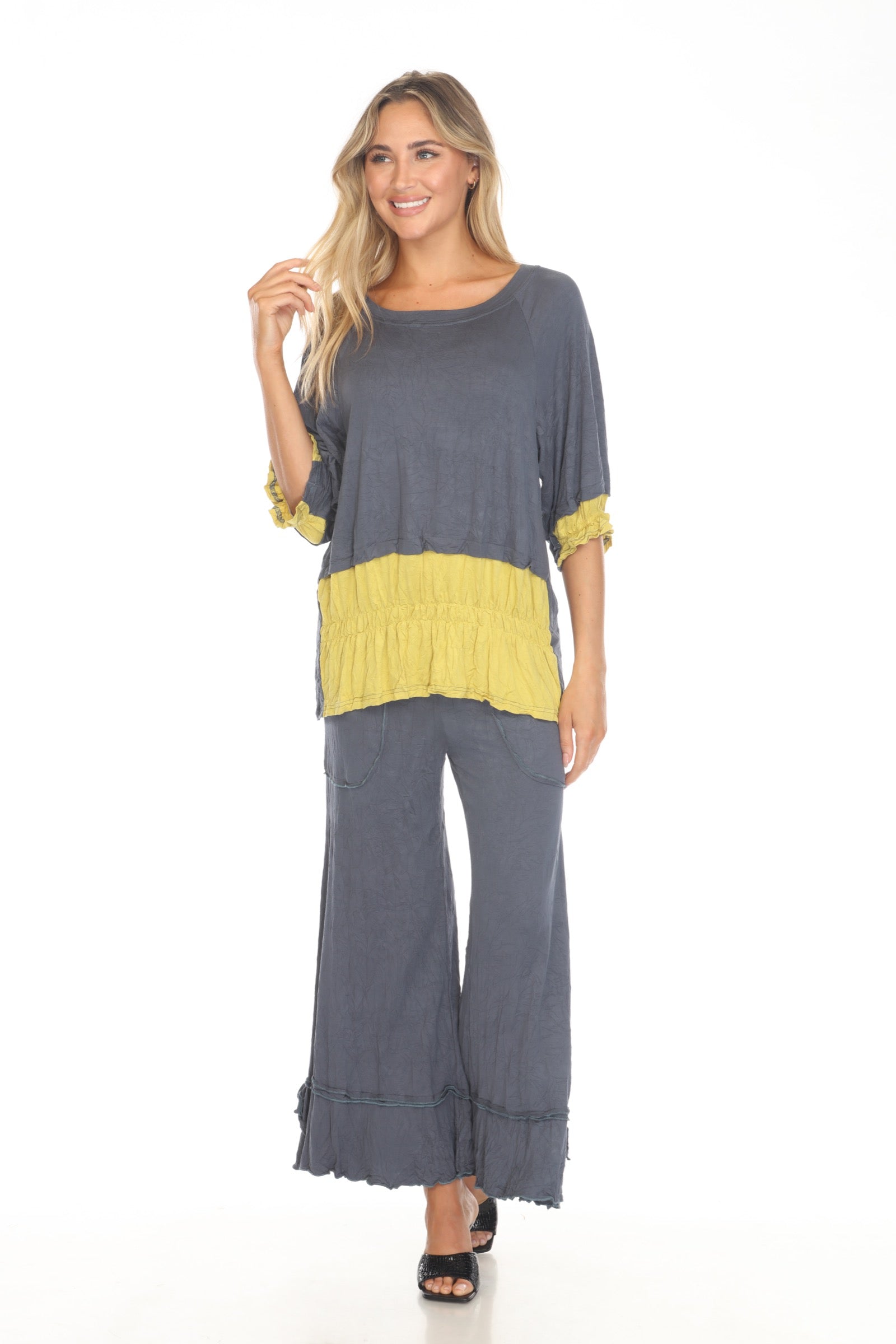 Tara Top and Patch Crop Pant Set - Slate - CARINE