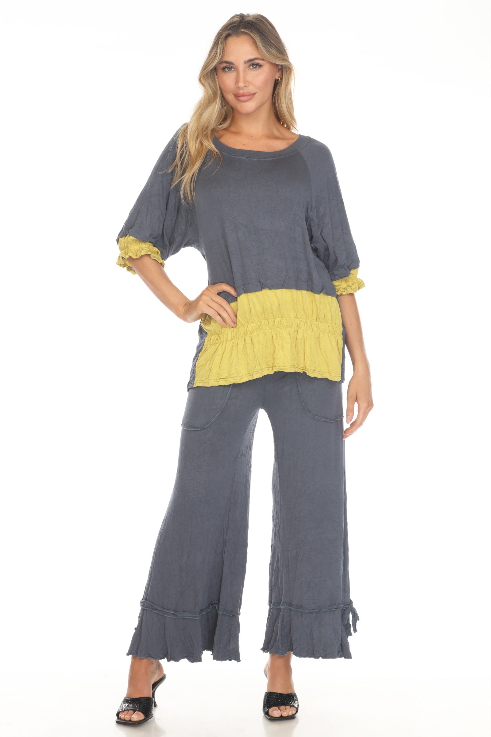 Tara Top and Patch Crop Pant Set - Slate - CARINE