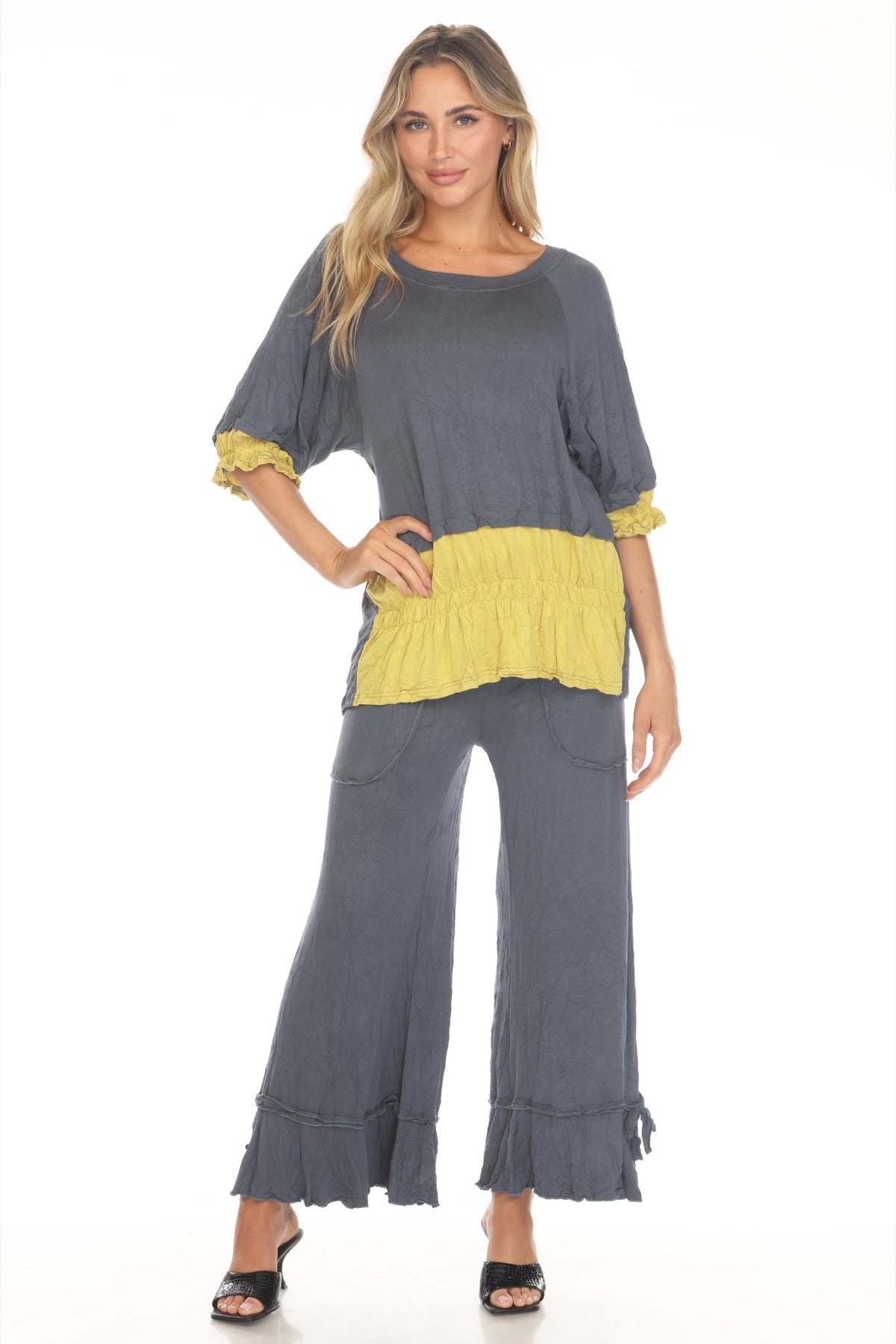 Ava Top and Patch Crop Pant Set - Slate - CARINE