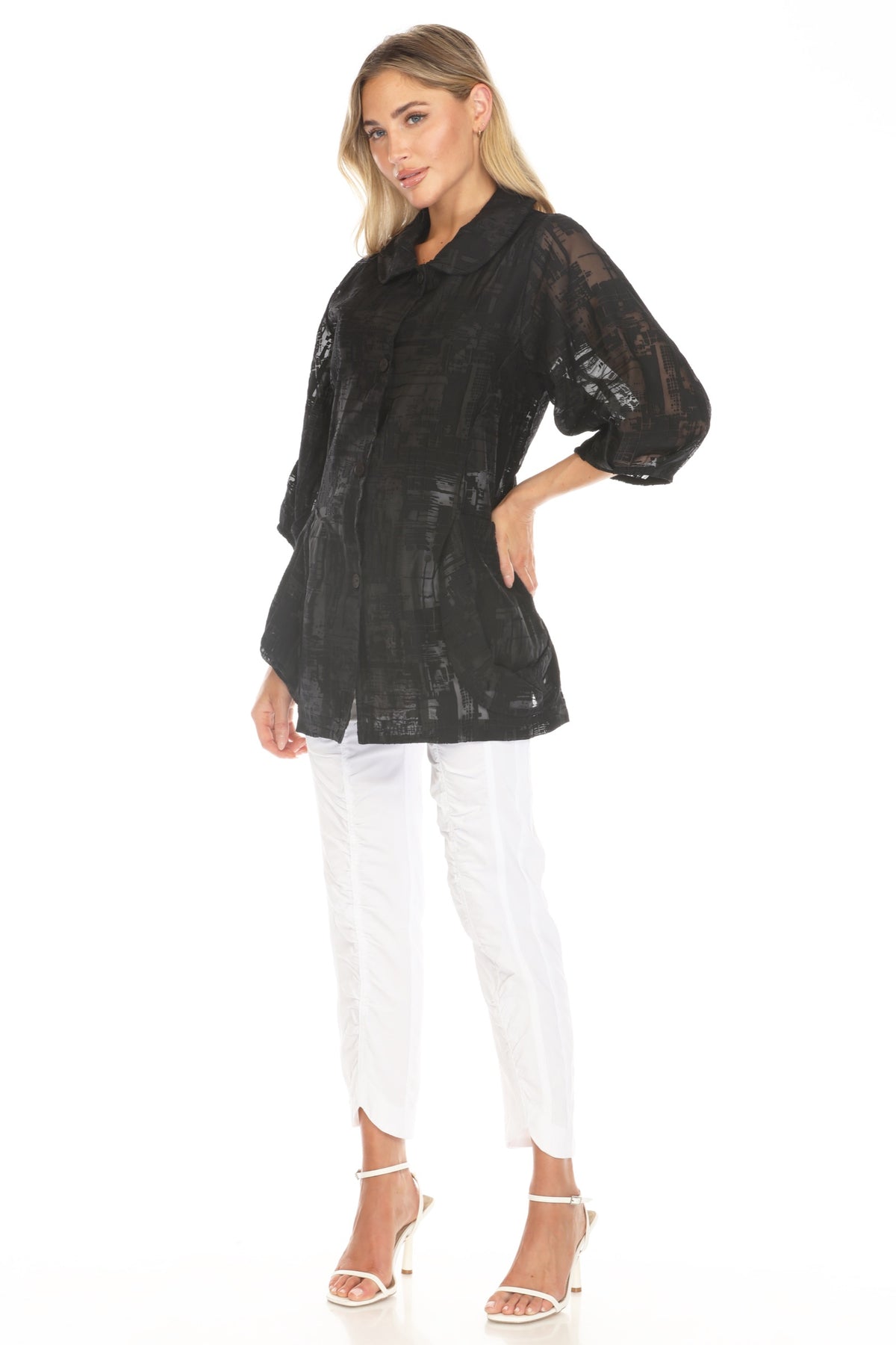 Sheer Textured Button Jacket - CARINE