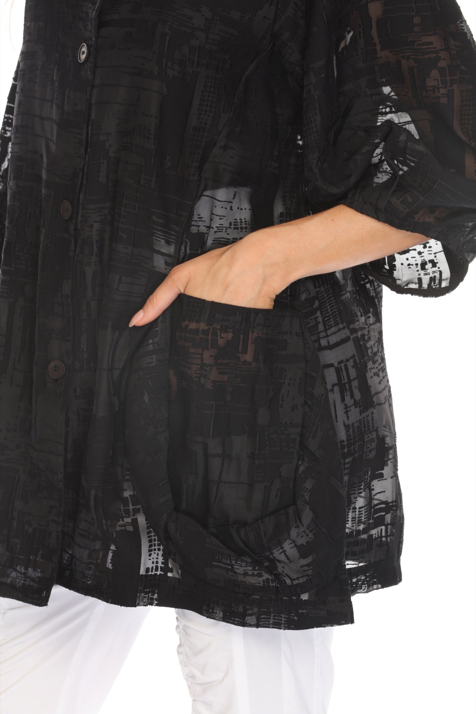 Sheer Textured Button Jacket - CARINE